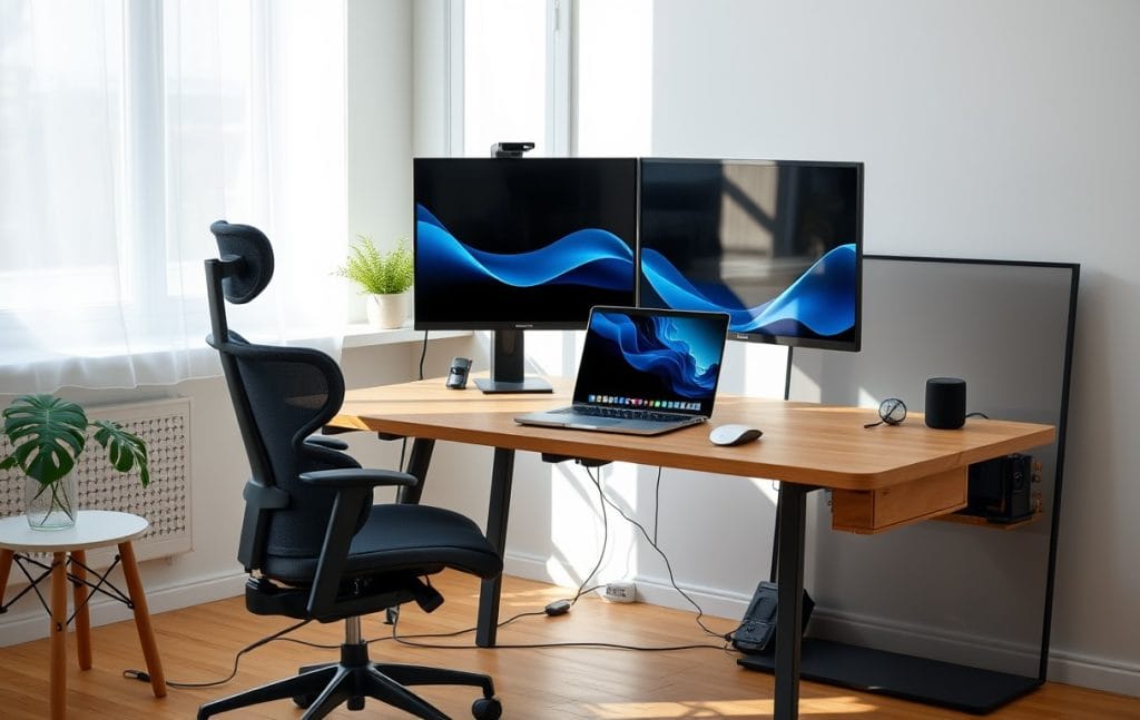 Imagen de oficina en casa creada con inteligencia artificial